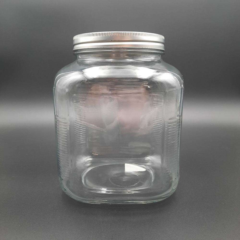 Clear Glass Canister Jar w/ Silver Metal Lid – Square Pantry Storage Container